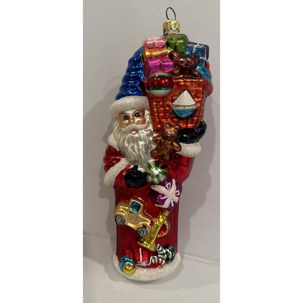 CHRISTOPHER‎ RADKO 1996 Toys For All 9" Santa w/TOY BASKET Glass Ornament 96-153